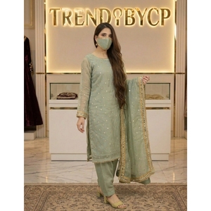 Tendencias de Cp: Salwar Kameez Elegante para Mujer con Bordado Sitara, Encaje Moti y Pantalón Acampanado, Ideal para Fiestas de Diwali, Graduaciones y Todas las Estaciones - Product Image 1