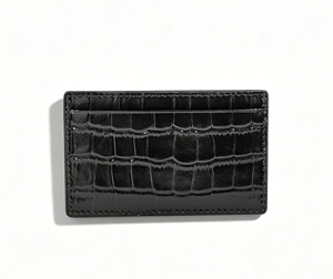 Portefeuille porte-cartes en cuir véritable Castello, fin, avec logo gaufré, fermeture ouverte, pour usage professionnel et décontracté - Noir, Bleu marine, Rouge, Vert - Product Image 5