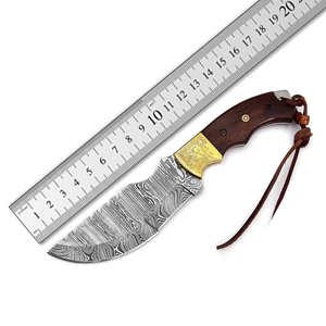 Cuchillo de Hoja Fija de Acero de Damasco con Mango de Madera, Cuchillo Táctico para Supervivencia, Caza, Camping y Actividades al Aire Libre - Product Image 6