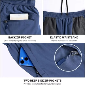 Men's Solid Navy Blue Bermuda <b>Shorts</b> Mid Waist Elastic Drawstring Quick Dry With Zip Pockets Casual Fitness <b>Shorts</b> - Product Image 6