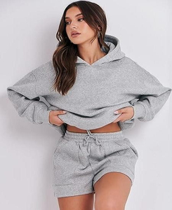 Conjunto de Sudadera y Pantalones Cortos para Mujer, Ecológico, Transpirable, Casual, de Algodón, Color Personalizado, 2 Piezas, Poliéster/Algodón, Venta al Por Mayor - Product Image 5