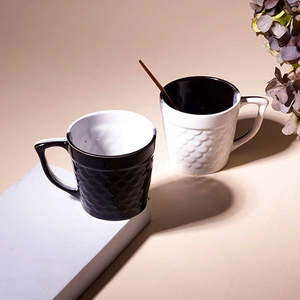 Classic and Modern Black and White Textured Espresso <b>Cups</b> (<b>Set</b> of 2) 200-220ml Capacity PC Material for Home Use Custom Logo - Product Image 1