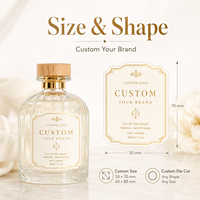 Étiquettes en papier personnalisées avec cadre doré vintage orné, autocollants avec logo personnalisé pour les flacons de parfum et les pots de bougies en verre cannelé