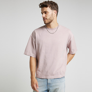 Camisetas de Hombre de Algodón Grueso de Alta Calidad con Efecto Desgastado, Logotipo Personalizado, Cuello Redondo, Corte Cuadrado, Estilo Urbano Oversize - Product Image 1