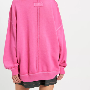 Sudadera de Algodón Verde Oversize de Moda con Hombros Caídos, Cuello Redondo, Color Sólido y Diseño Asimétrico para Mujer - Colección Otoño - Product Image 5