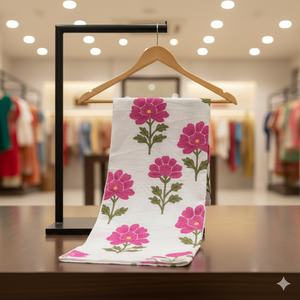Tela Popelina Tejida Peinada, Ligera, Transpirable y Ecológica, con Estampado Floral Blanco y Rosa, para Vestidos de Niñas y Niños - Product Image 2