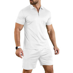 Men's Summer Workout Shirt and Shorts <b>Set</b> 100% Bamboo Fiber Satin Fabric Breathable Casual Crew Neck Short Sleeve - Product Image 1