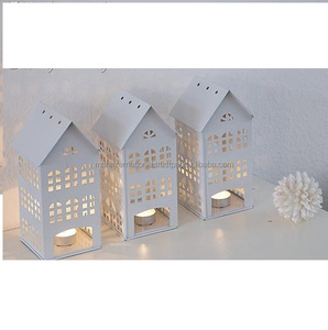 Russ métal bougeoir lanterne décoration de la maison suspendue maison toit noir fer boîte intérieure + Master Carton Logo personnalisé accepter - Product Image 6