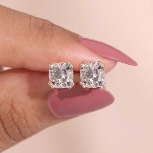 Pendientes de Moissanita con Corte Cojín, Chapados en Rodio, Plata 925, Diseño Geométrico Clásico, para Uso Diario de Mujer - Product Image 1
