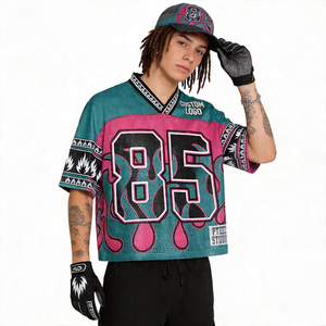 Maillot de sport streetwear en mesh épais personnalisé avec impression par sublimation, coupe athlétique oversize sur le devant, respirant, manches courtes, OEM - Product Image 2