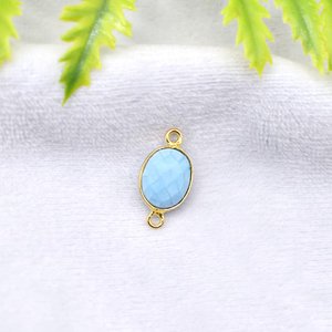 Connecteur ovale teinté turquoise 8x10mm plaqué or double attache, breloque en pierre précieuse pour bijoux - Product Image 4