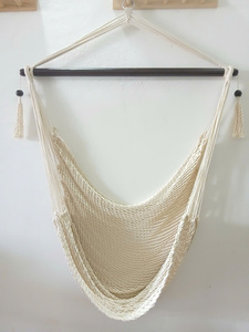 Handwoven Cotton Rope Hammock Chair Boho Style Indoor Outdoor Swing With Tassel Coastal Design Bedroom <b>Hanging</b> <b>Seat</b> - Product Image 3