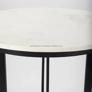 Modern <b>Round</b> Marble Top <b>Side</b> <b>Table</b> with <b>Black</b> Metal Frame for Living Room Indoor Furniture Decoration - Product Image 3