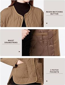 Chaqueta Acolchada Marrón para Mujer, Cuello Mao, Manga Larga, Relleno de Poliéster, para Otoño - Product Image 2