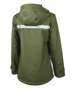 Chaqueta Impermeable de Senderismo para Mujer, Color Verde Oliva, con Capucha, Manga Larga, Corte Clásico, Cierre de Cremallera, Línea Brillante - Product Image 2