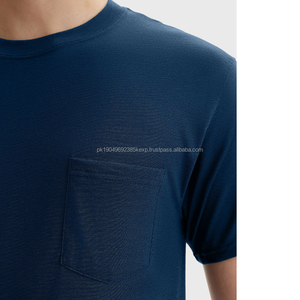 T-shirt à col rond pour homme, tissu tricoté, respirant, sportif, motif uni, coupe ajustée, design vierge - Product Image 4