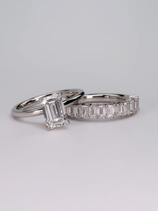 Luxury Jewelry Private Label Pt950 Platinum Lab Diamond Emerald Cut Solitaire <b>Ring</b> Shared Prong Eternity Band <b>Stack</b> Manufacturer - Product Image 1
