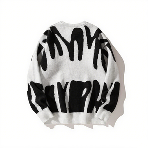 Pull à manches longues unisexe, pull d'hiver pour homme, jacquard surdimensionné, col rond, polyester, design contrasté - Product Image 1