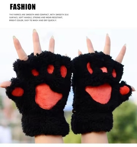 Cute Half Finger Winter Gloves for Women Open Finger Fluffy <b>Plush</b> Bear <b>Cat</b> Paw Claw Warm Thick Soft Knit Gloves for Cold Weather - Product Image 5