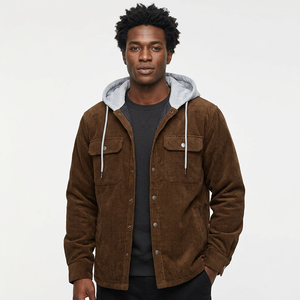 Men's Brown Coated Canvas Long Stand Collar Shirt Jacket with Front Pockets Regular Fit <b>Winter</b> Casual Wear - Product Image 5
