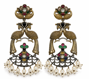 Direct Factory Women's Peacock Two Tone <b>Gold</b> Plated Animal Bohemia Drop <b>Earrings</b> Onyx Multi-Stone Jewelry Wholesale - Product Image 1