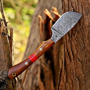 มีดเหล็กดามัสกัสทำมือ ใบมีดแบบ Fixed Blade พร้อมปลอกหนัง EDC ด้ามจับไม้พะยูง สำหรับล่าสัตว์ ปอกหนัง ตั้งแคมป์  รับผลิตตามแบบ OEM/ODM - Product Image 3