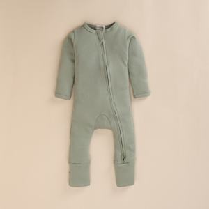 Barboteuse en bambou élasthanne de qualité supérieure couleur sauge vêtements pour bébés - Product Image 1
