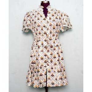 Nouvelle arrivée, robe courte de soirée à manches courtes et col en V, style bohème indien moderne, imprimé floral, en coton tricoté, pour femmes, été, plage - Product Image 1
