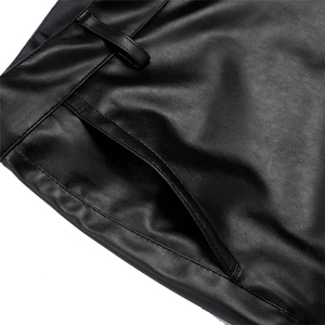 Pantalones Cortos Negros para Hombre, Recubiertos de PU, Cintura Alta, con Cierres Rojos, Cierre de Botón, Estilo Gótico, Material de Spandex y Poliéster - Product Image 6