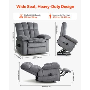 Poltrona Reclinabile Elettrica a Doppio Motore con Funzione di Sollevamento, Massaggio e Riscaldamento, Regolazione a Posizioni Infinite, Oversize per il Comfort degli Anziani - Product Image 3