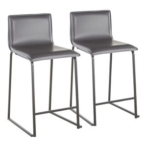 Set di 2 sgabelli da bar Mara da 26 pollici, in metallo nero e similpelle grigia, eleganti sgabelli da bar contemporanei - Product Image 1