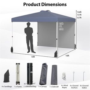 Tenda Pop-up Grigia 3x3 Metri con Borsa con Ruote e 1 Parete Laterale - Product Image 2
