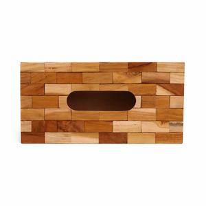 Caja de pañuelos de madera con diseño de mosaico moderno – Portapañuelos decorativo de madera laminada hecho a mano - Product Image 2