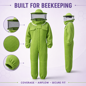 Traje de Apicultura Transpirable de Algodón Verde con Velo de Malla, Ajuste Holgado para Uso en Fábrica o Taller - Product Image 4