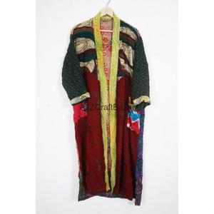 Robe longue en soie 100% patchwork à col en V et cordon de serrage, manches trois-quarts, respirante et douce pour femme - Vente en gros - Product Image 6