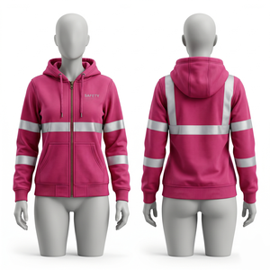 Sweat à capuche de travail pour femme en molleton de coton et polyester 320 GSM, marron, avec panneaux réfléchissants sur la poitrine et les manches, broderie personnalisée et logo imprimé - Product Image 4