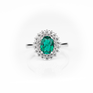 Elegant Womens 925 Sterling <b>Silver</b> <b>Emerald</b> Green Halo <b>Ring</b> Oval Cut Gemstone Engagement Cocktail Statement Fine Jewelry Gift - Product Image 2