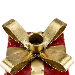 Boîte-cadeau rouge avec porte-bougie et accents dorés, décoration de Noël pour la maison, en laiton, design durable - Product Image 4