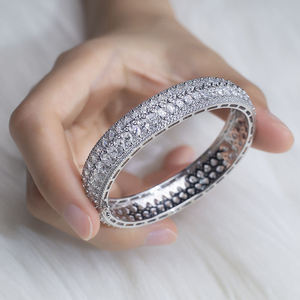 Multi Row Pave Round Cut Lab Grown Diamond Bangle <b>Bracelet</b> 925 Sterling Silver 10K 14K 18K Solid Gold Fine Jewelry Factory - Product Image 6