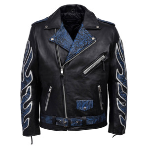 Custom 100% Genuine Cow Hide Leather <b>Biker</b> <b>Jacket</b> Men’s BRANDO Rocker Motorcycle Flame Waxed Leather <b>Jacket</b> Cross Zip OEM/ODM - Product Image 4