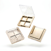 Palette de fards à paupières vide en plastique à 4 compartiments, couvercle gaufré 3D à bulles, carrée, plaquée or, outils de maquillage portables