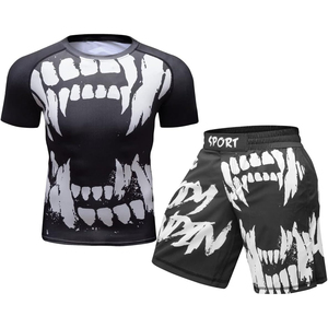 Fox Print Rash Guard Set Men's Short Sleeve Quick Dry <b>Athletic</b> Training Kit Sublimation Printed Sport Wear - Product Image 2