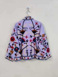Handmade Suzani Embroidered Women's Winter Bomber <b>Jacket</b> <b>Short</b> Length Reversible & Breathable Eco-Friendly Cotton TNT Fabric - Product Image 6