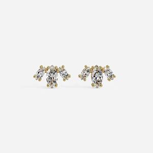 Pendientes de tuerca con diamantes de laboratorio de corte marquesa y halo elegante, engastados en oro macizo de 14K, brillantes, regalo para aniversario de bodas - Product Image 2