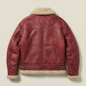 Chaqueta de aviador de piel de oveja para hombre |   Chaqueta Bomber de Cuero Sintético con Cuello de Piel |   Fabricante de Marca Privada OEM Personalizado - Product Image 2