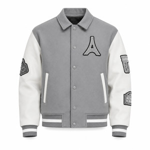 Blousons Bomber Unisexe – Veste Grise Style Universitaire pour Homme avec Broderie Lettre A, Col Rabattu, Tenue Décontractée Automne - Product Image 3