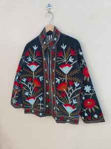 Veste en velours bleu marine brodée à la main style indien, robe de mariée bohème, veste de festival, cadeau de Noël - Product Image 4