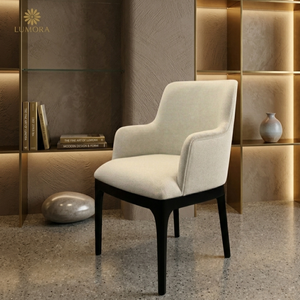 Kyara Modern Wood Dining Armchair with Ergonomic Design <b>Backrest</b> Durable Stable Polyester Upholstery for Home Office & Hotel Use - Product Image 3