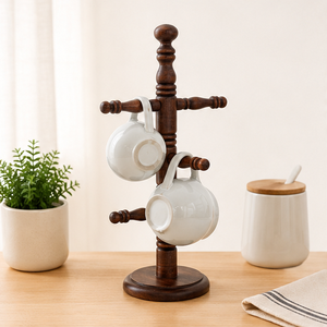 Premium Handcrafted Solid Wood Mug Holder Tree 6-Hook Coffee Cup Rack for Countertop Vintage Farmhouse <b>Kitchen</b> <b>Storage</b> & Decor - Product Image 2