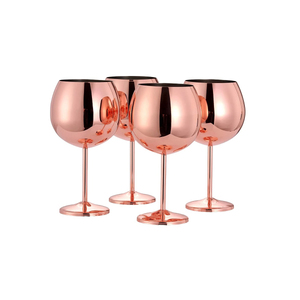 Copas de vino clásicas de cobre con tallo redondo, juego de 4, diseño moderno y lujoso para fiestas, bodas y ocasiones especiales. - Product Image 1